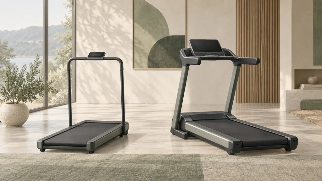 Illustration comparant le gabarit d’un tapis de marche et d’un tapis de course.